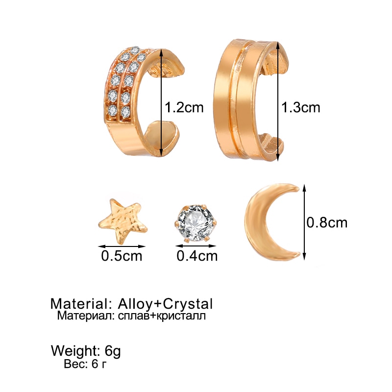 7Pcs/Set Retro Crystal Star Moon series Earrings Set for Women Fashion Stud Earrings Jewelry