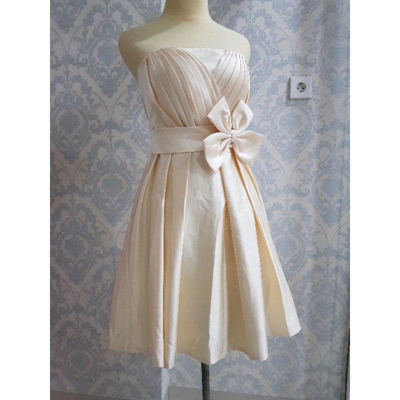 GAUN PENDEK IVORY SATIN DRESS