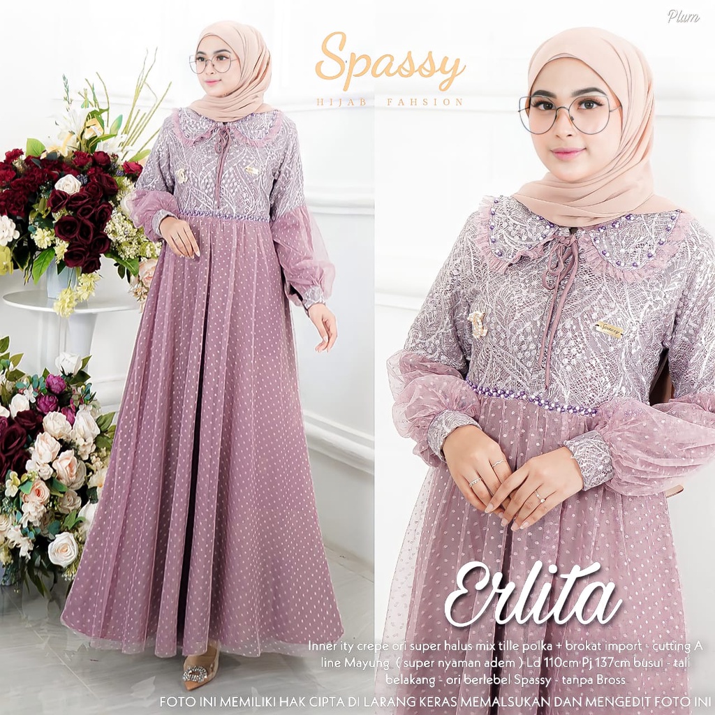 Erlita Maxy Dress Wanita Gamis Spassy Original Fashion Muslim Ity Crepe Ori