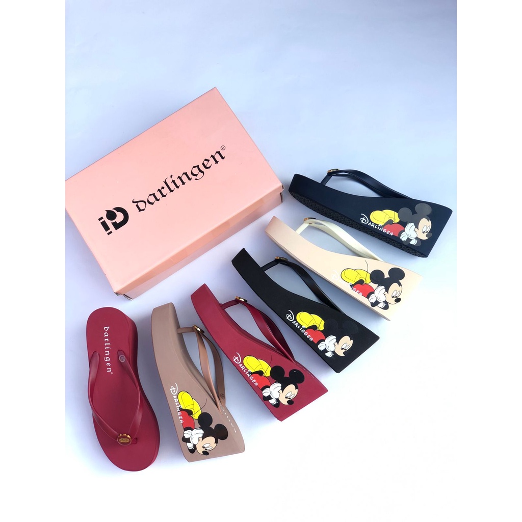 Sandal Wedges Wanita Darlingen Motif Owl dan Mickey