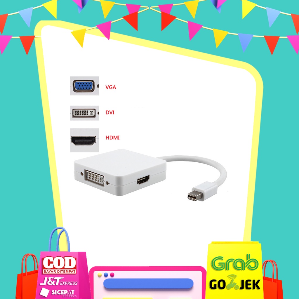 A03 - Adapter 3 in 1 Mini Display Port ke HDMI VGA DVI Adapter
