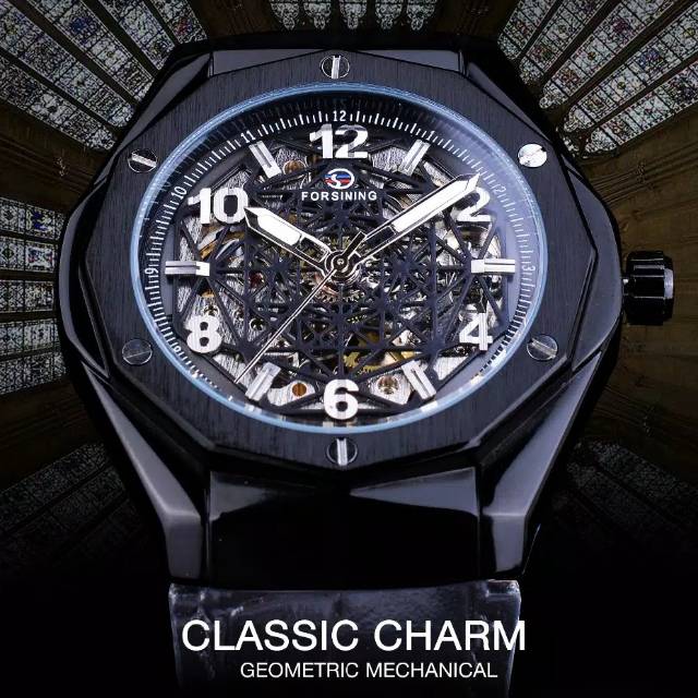 Jam Tangan Mekanik Automatic Forsining Bigbang Mewah Geometrical All Black