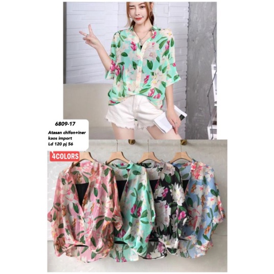 ATASAN WANITA chiffon+iner kaos import 6809-17 M-V