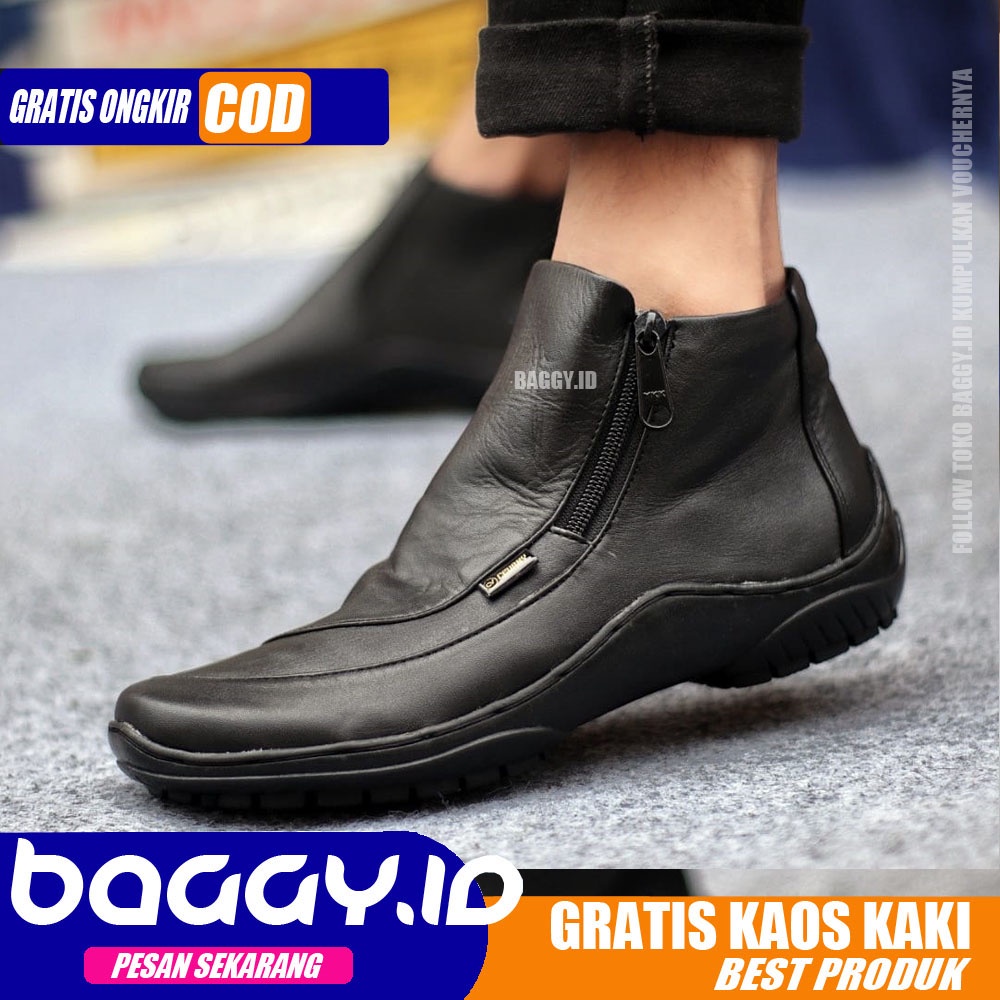 BAGGY X CORA Sepatu Kasual Kulit Pantofel Hitam Pria Casual Kerja Cowok