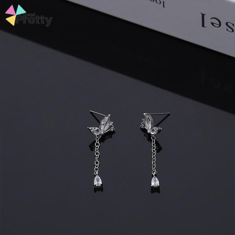 Anting Kupu-kupu Rumbai Drop Earrings Retro French Temperamen Indah Flash Diamond Earrings - PD