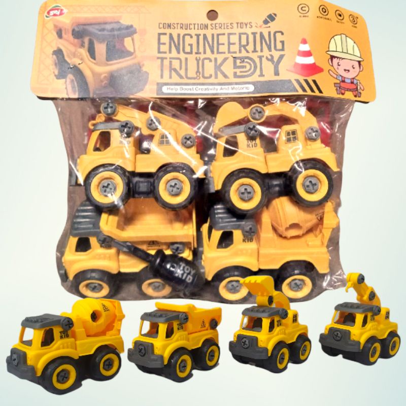 Mainan Set DIY Bongkar Pasang Anak Truk Kontruksi Fire Rescue