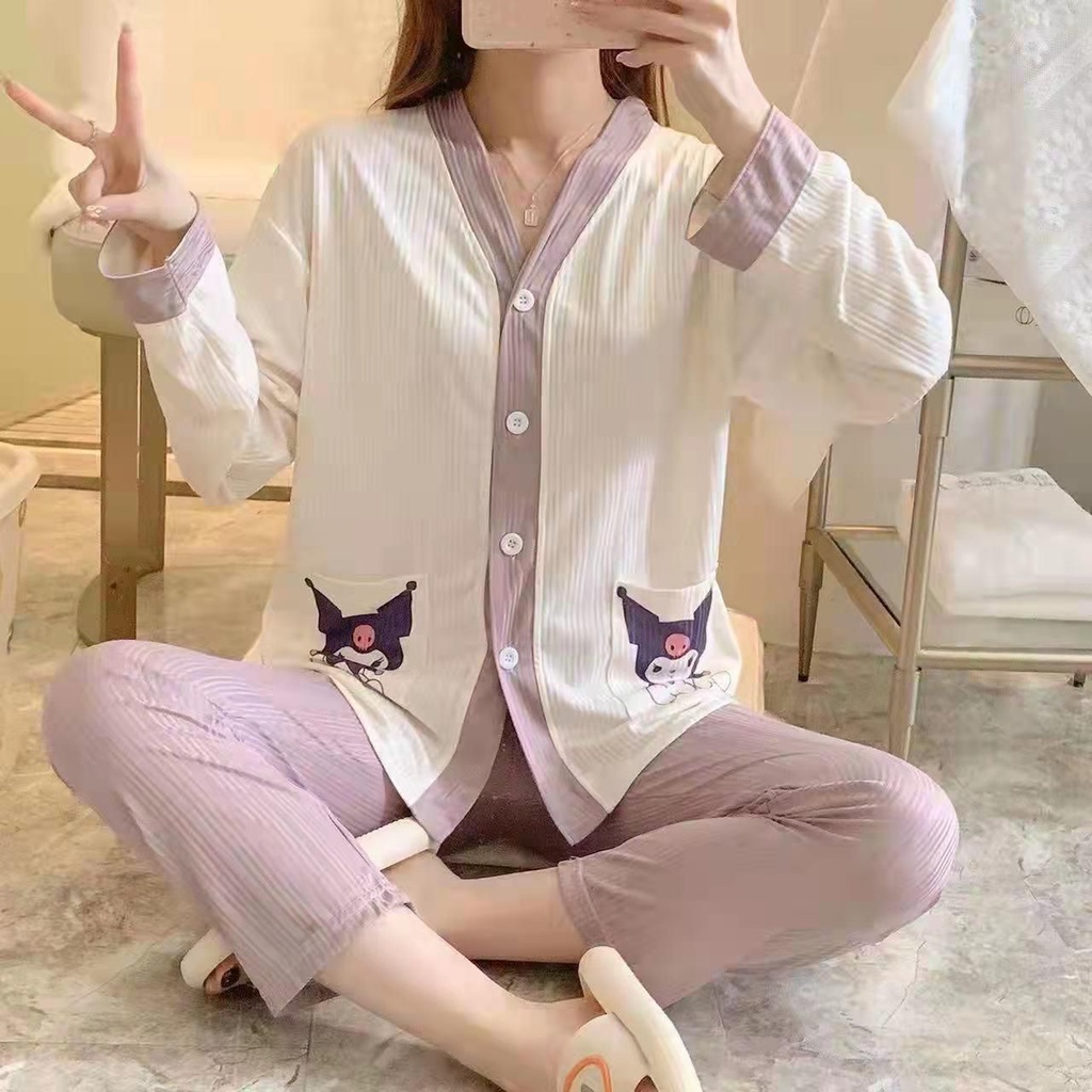COD Stelan Import PP Kancing /Piyama Oversize lengan panjang/ Baju tidur Dewasa Wanita-02
