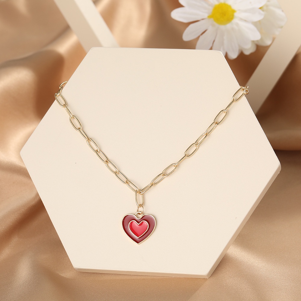 Y2K Girl Wind Dripping Color Glaze Double Heart Necklace for Women Fashion Pendant Necklace