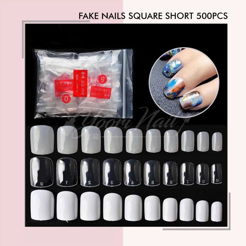 Fake nails square clear / natural 500pcs kuku palsu full cover polos bening / cream