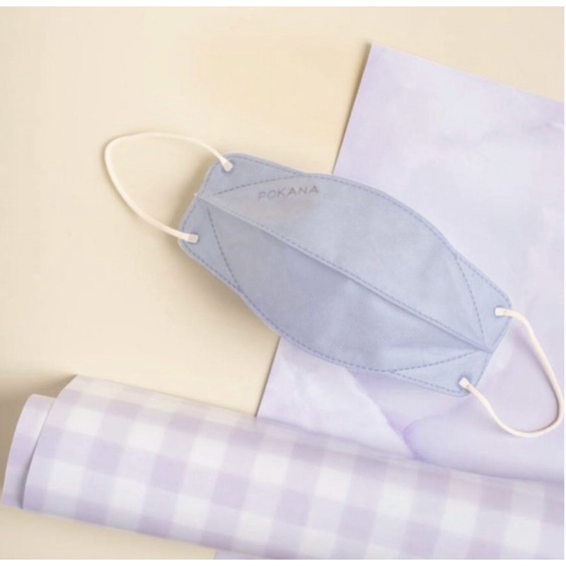 [ ECER / SATUAN - FASHION SERIES ] Pokana Duckbill Earloop Medical Mask 4PLY Masker Dewasa Eceran-Lilac - Tali Beige