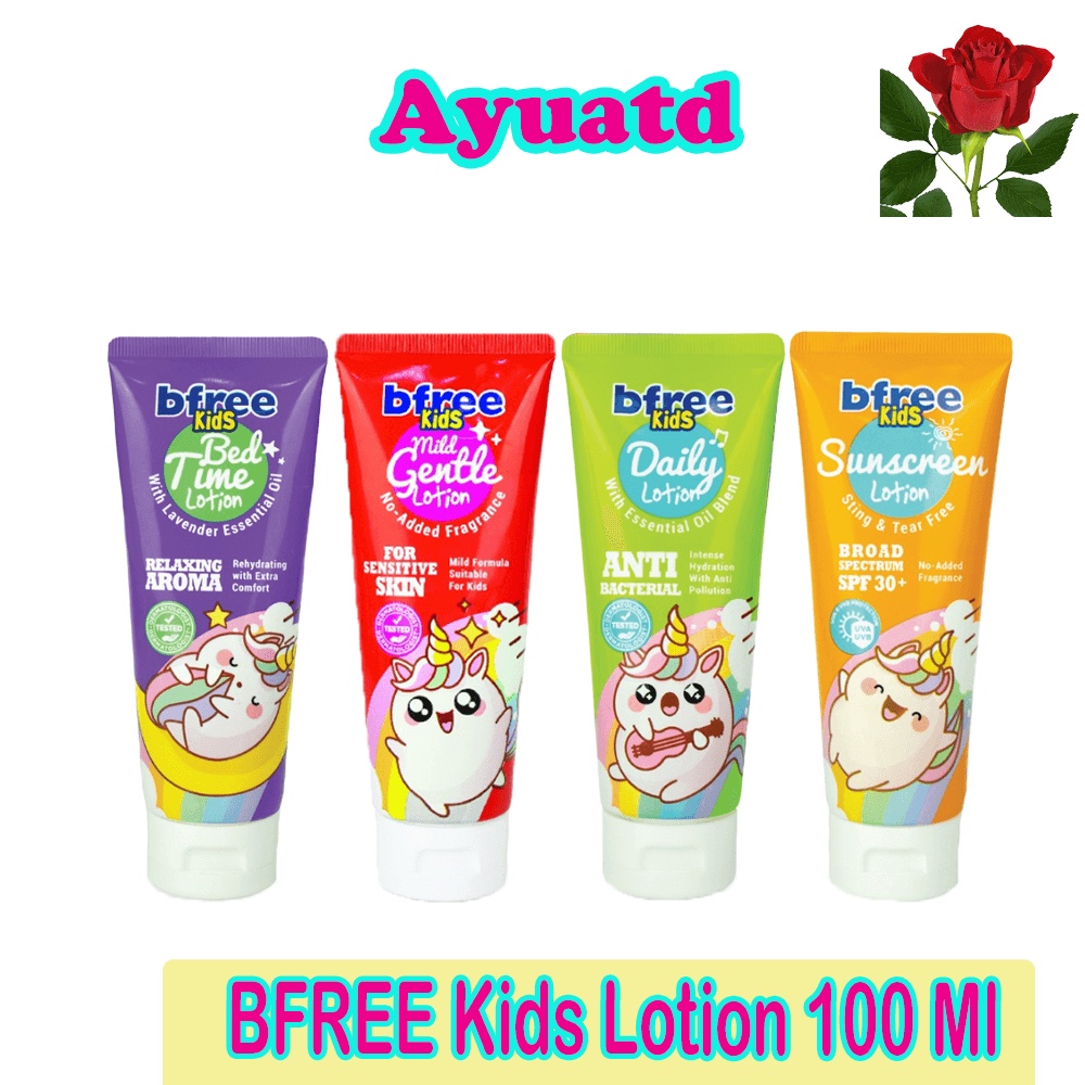 BFREE Kids Lotion 100 Ml Tekstur lembut Dengan essential oil Dan Akti-Bakterial membantu si kecil terhindar dari kuman.