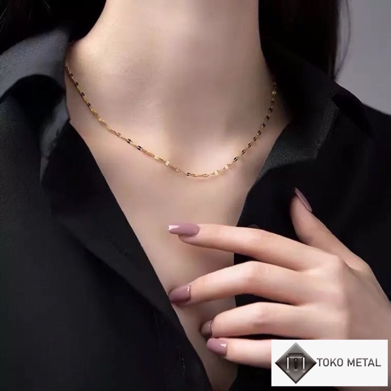 Kalung 100% Titanium Pecah kopi Wanita &amp; pria 2mm Panjang 45 &amp; 50 Anti Karat [Toko Metal]