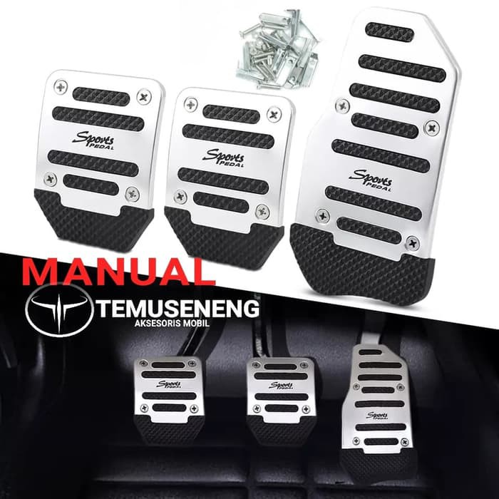 Set Silver Cover Pedal Gas Rem Kopling Mobil Pijakan Kaki Manual