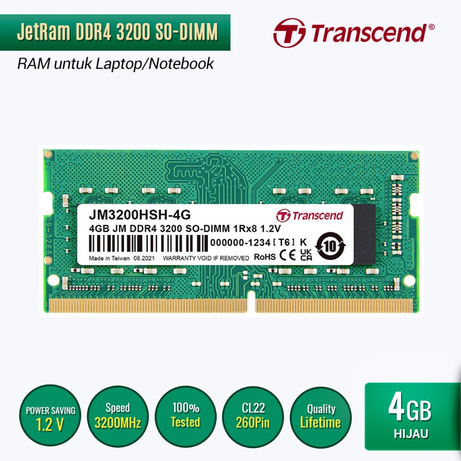 Transcend JetRam SO-DIMM DDR4 3200 4GB for Laptop / Notebook