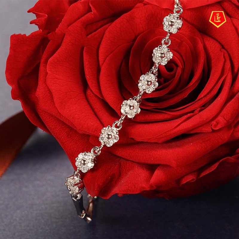 [Ready Stock]925 Silver Seven Flower Diamond Bracelet Simple Fashion