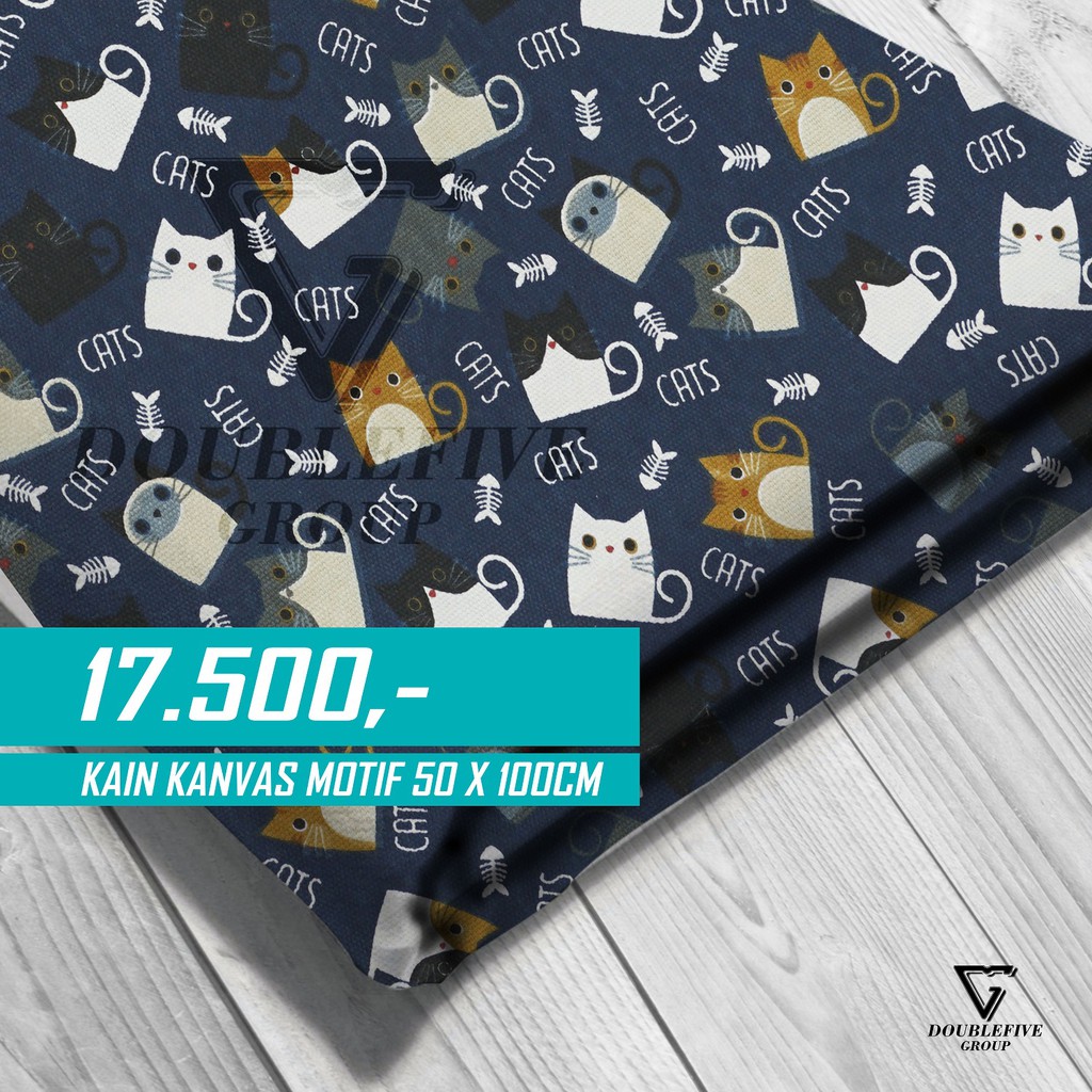 Kain Kanvas Meteran Motif 50 x 100 Cm - Kucing Navy