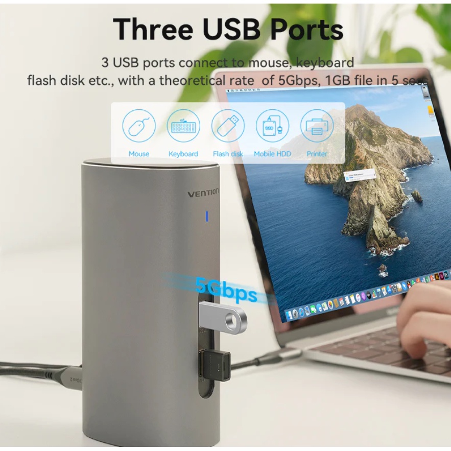 Vention Multiport Vertical Docking Usb Type C 3.1 HDMI VGA PD RJ45 LAN