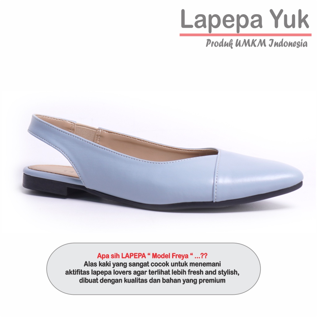 LAPEPA YUK - Sepatu Flat Shoes Wanita FREYA Untuk Kerja kantor Spatu Flatshoes Cewek Kuliahan Jalan Santai Casual Empuk Slop Lancip Warna LIGHT BLUE Kasual Biru Strap Tali Selop Belakang Premium Original Kekinian Terbaru Shoes ORI Mall Official Store