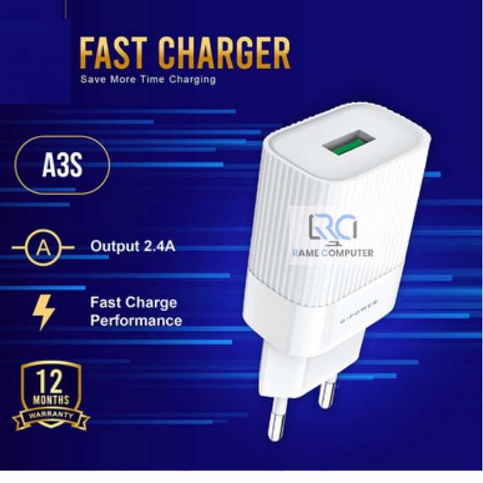 GPOWER Fast Charger A3S with 2.4A Output &amp; Fast Charging GARANSI 1 TAHUN