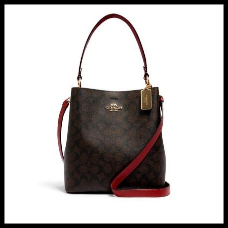 Bag Canvas - Tas Coach Willow Bucket Bag Signature Coated Canvas Red Original Coach