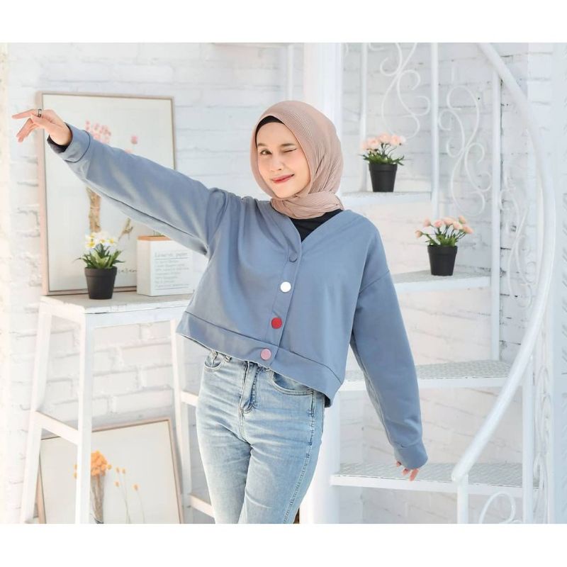 SWEATER OVERSIZE PHARSA BUTTON - SWEATER CROOPE SWEATER WANITA KOREAN STYLE