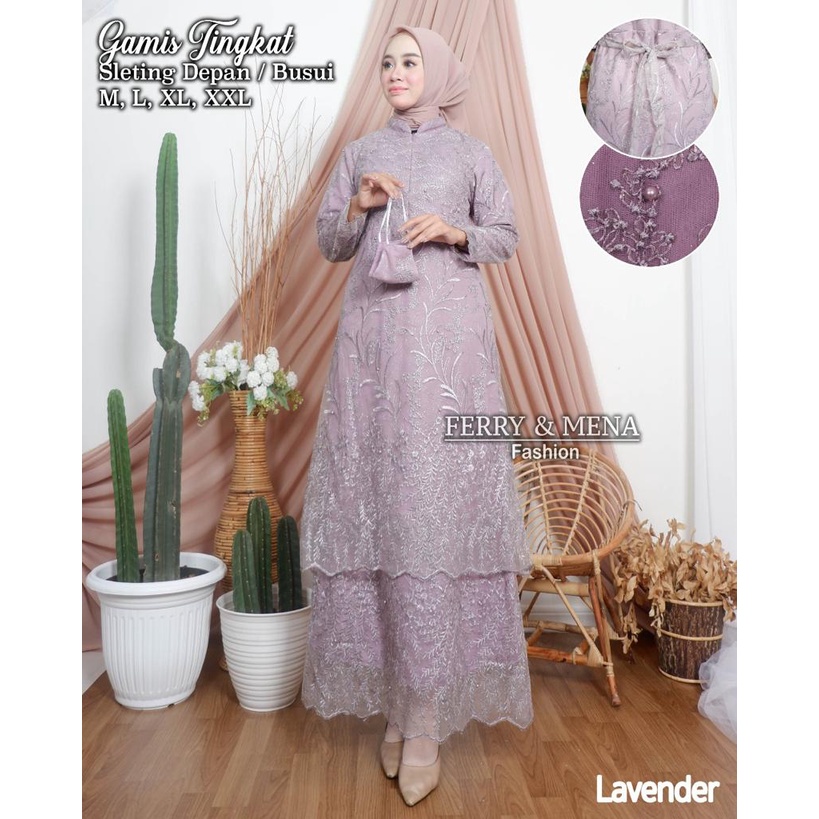 Kebaya Modern Gamis Tulle Tingkat Lavender Dan Warna Lain