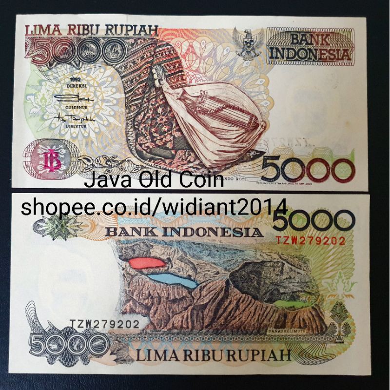 uang kuno 5000 rp 1992 baru gress aUNC - UNC