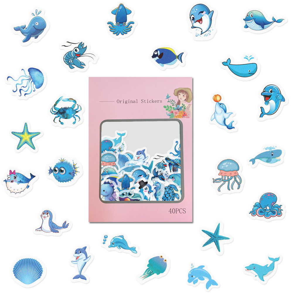 Blue ocean hand account stickers for DIY decoration painting book diary and paper hand account stickers 40 pieces