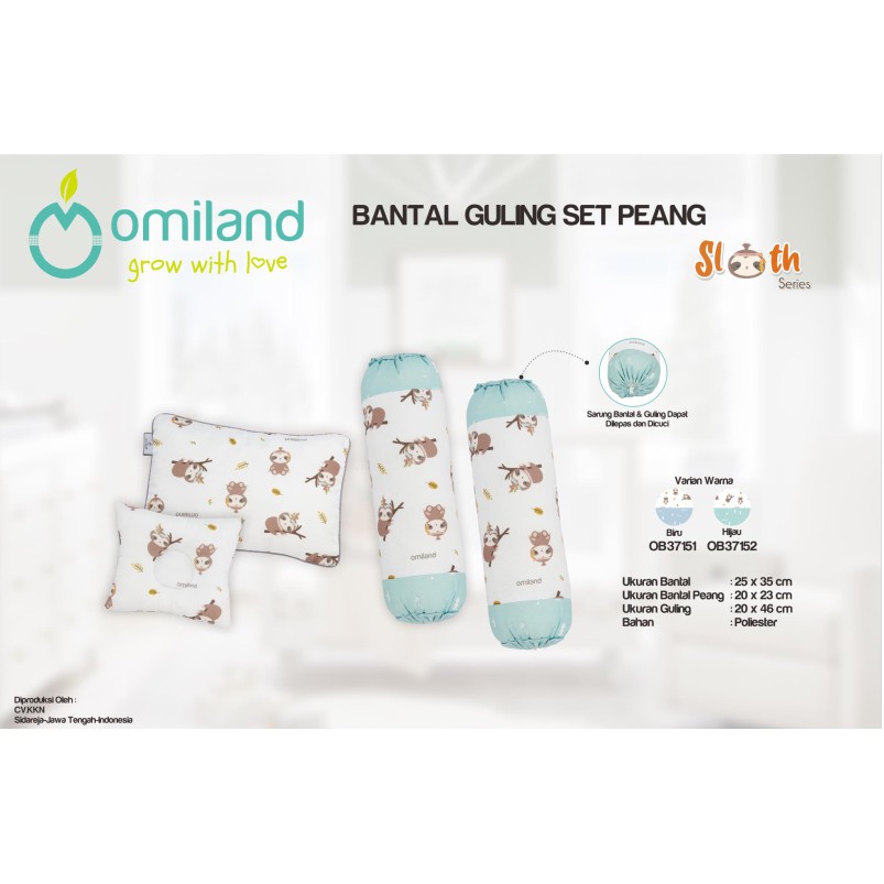 Omiland Bantal Guling Bayi Set Peang Sloth Series Bahan Halus Tidak Berbulu - OB37151-2