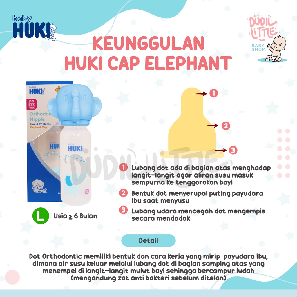 HUKI Botol Susu Orthodontic Silicone Nipple Cap Elephant - 240ml BPA Free 100% Garansi