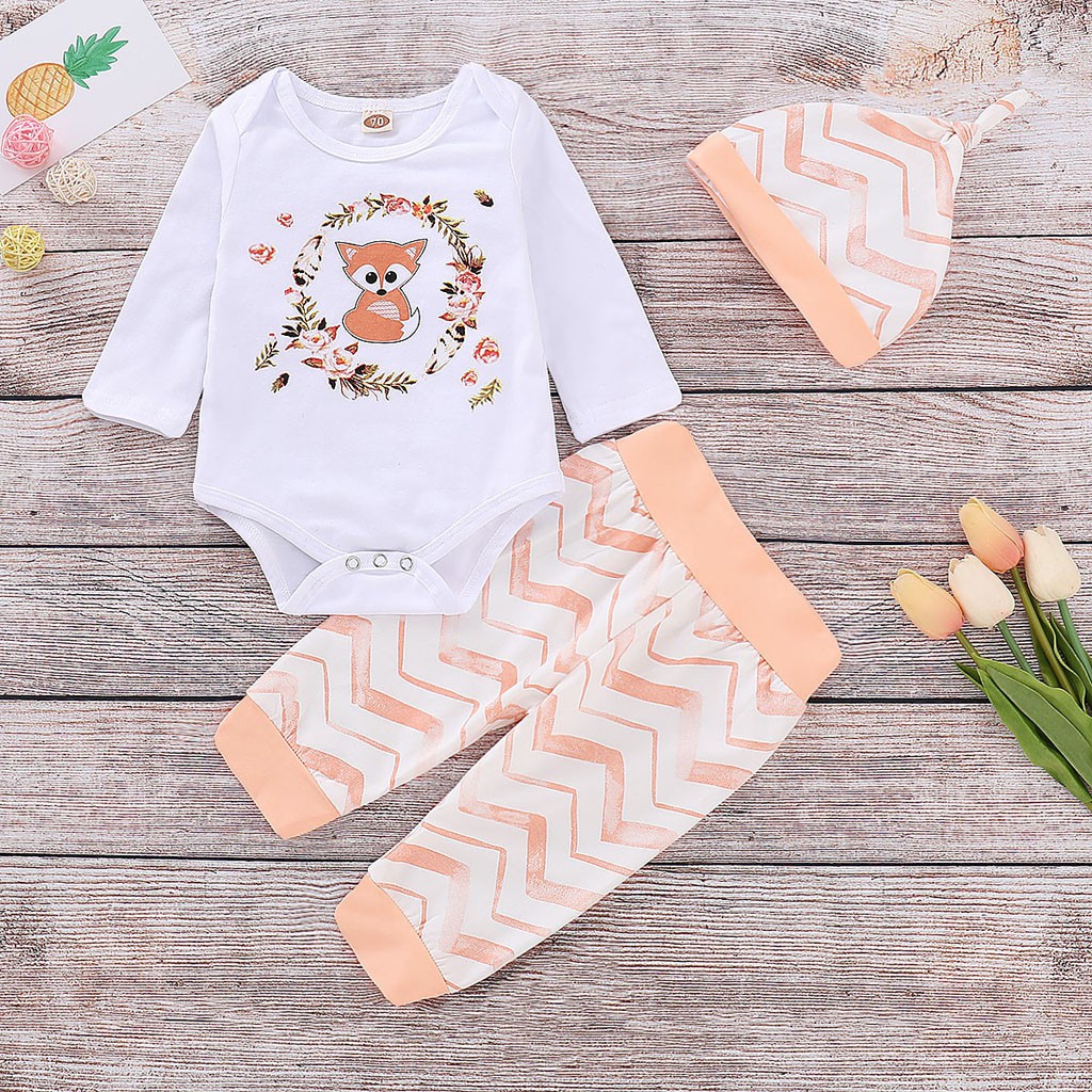 Toddler Infant Kids Baby Girl Cartoon Rabbit Tops Print Romper+Pants Clothes Set