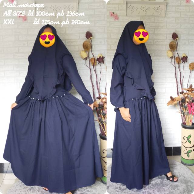 Gamis set syar'i mutiara // gamis set Khimar bahan Moscrepe