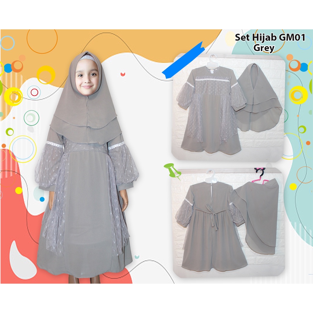 Hijab GM 01 GM 03/Dress Muslim Anak/Baju Gamis Anak Perempuan+GRATIS Kerudung/Busana Muslim Anak Motif Polkadot/Maxi Dress Hijab Anak