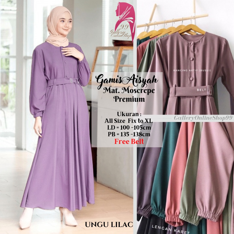 Gamis Games Polos Wanita Kekinian Warna Hitam Putih Mewah Elegan Premium Casual Warna Ungu Lilac Ter