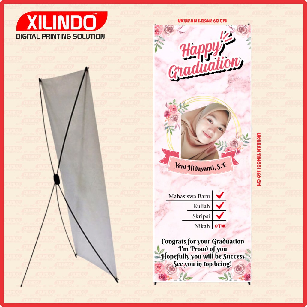 PAKET STAND BANNER XBANNER ACARA WISUDA KELULUSAN MOTIF WARNA PINK MERAH MUDA