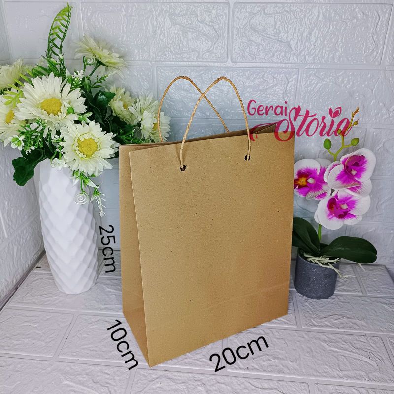

12pcs PAPER BAG COKLAT POLOS 20x10x25 TALI KERTAS / paperbag murah / PAPER BAG / tas kertas