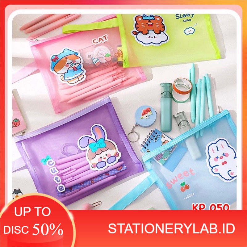 

LAB KP 050 | KOTAK PENSIL JARING CARTOON WARNA WARNI | TAS KOSMETIK WARNA WARNI