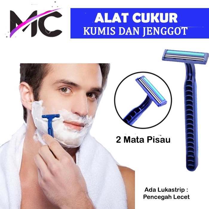 Alat Cukur Kumis Jenggot Manual 3 Mata Pisau Tajam Cukuran Perawatan Muka Wajah Warna Biru Kuning