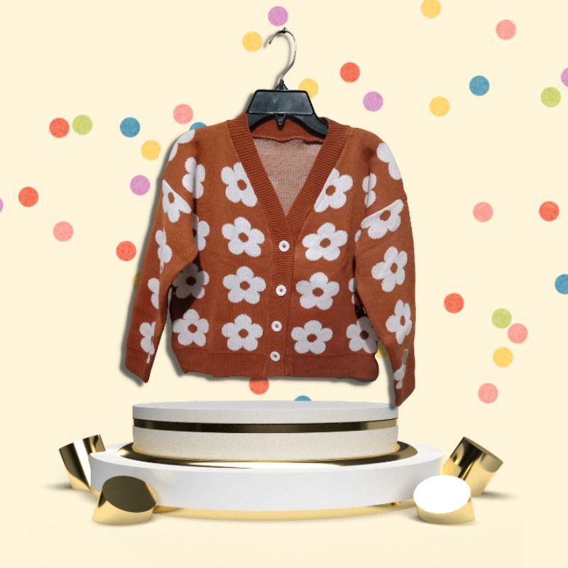 sweater rajut cardigan flower anak perempuan