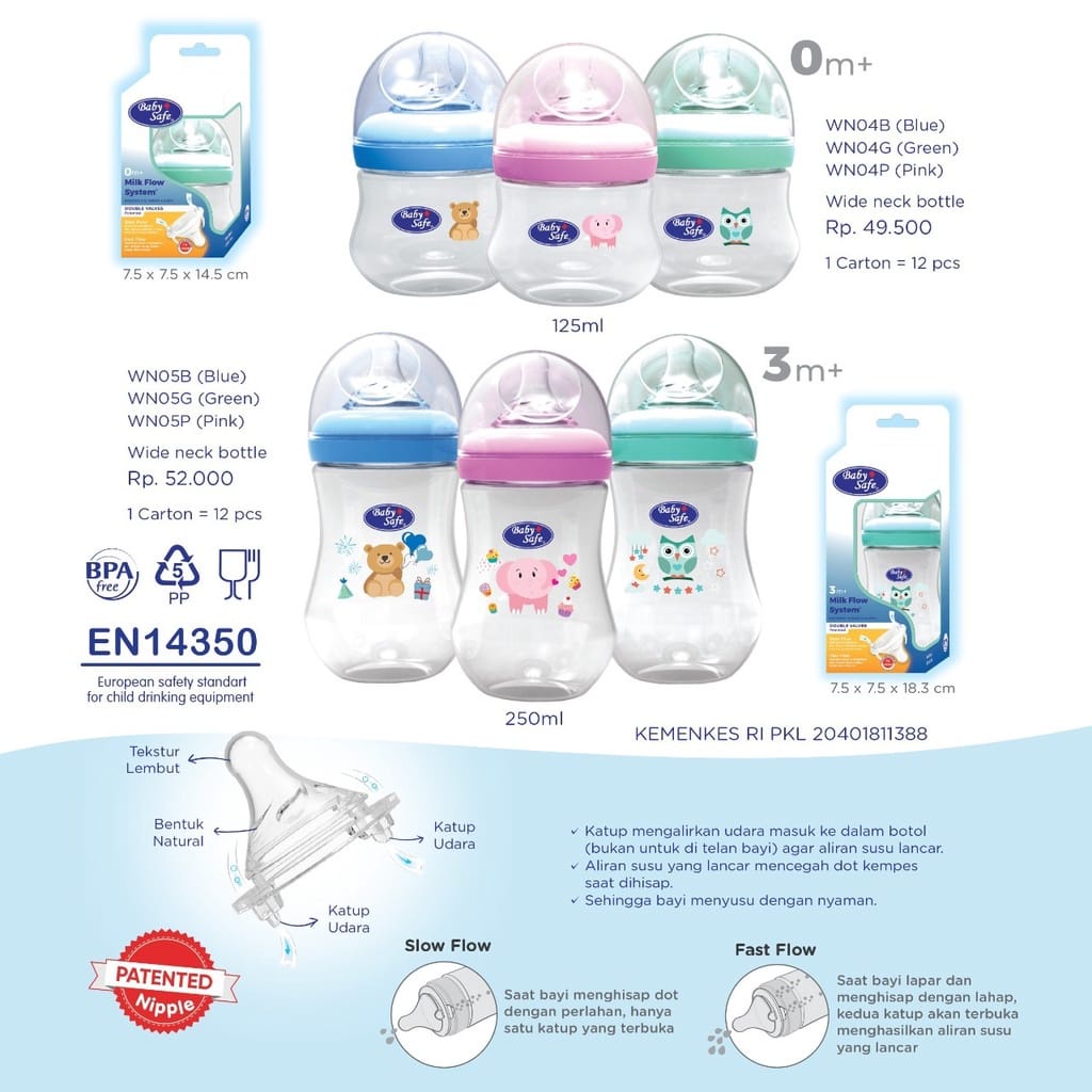 ♥BabyYank♥ [ISI 3] BABYSAFE WIDE NECK BOTTLE KARAKTER 125ML 250ML WNS01 WNS02 / BOTOL SUSU BABYSAFE BABY SAFE