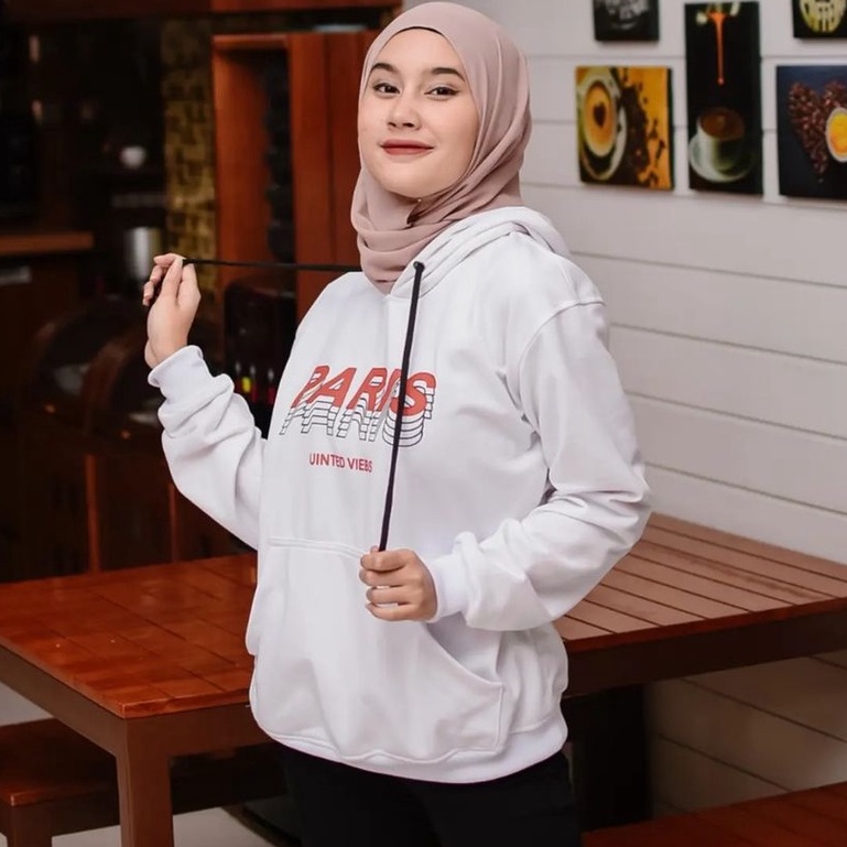 Hoodie Sweater Motif Pariss United Vibes Gaya Casual Santai Bahan Fleece