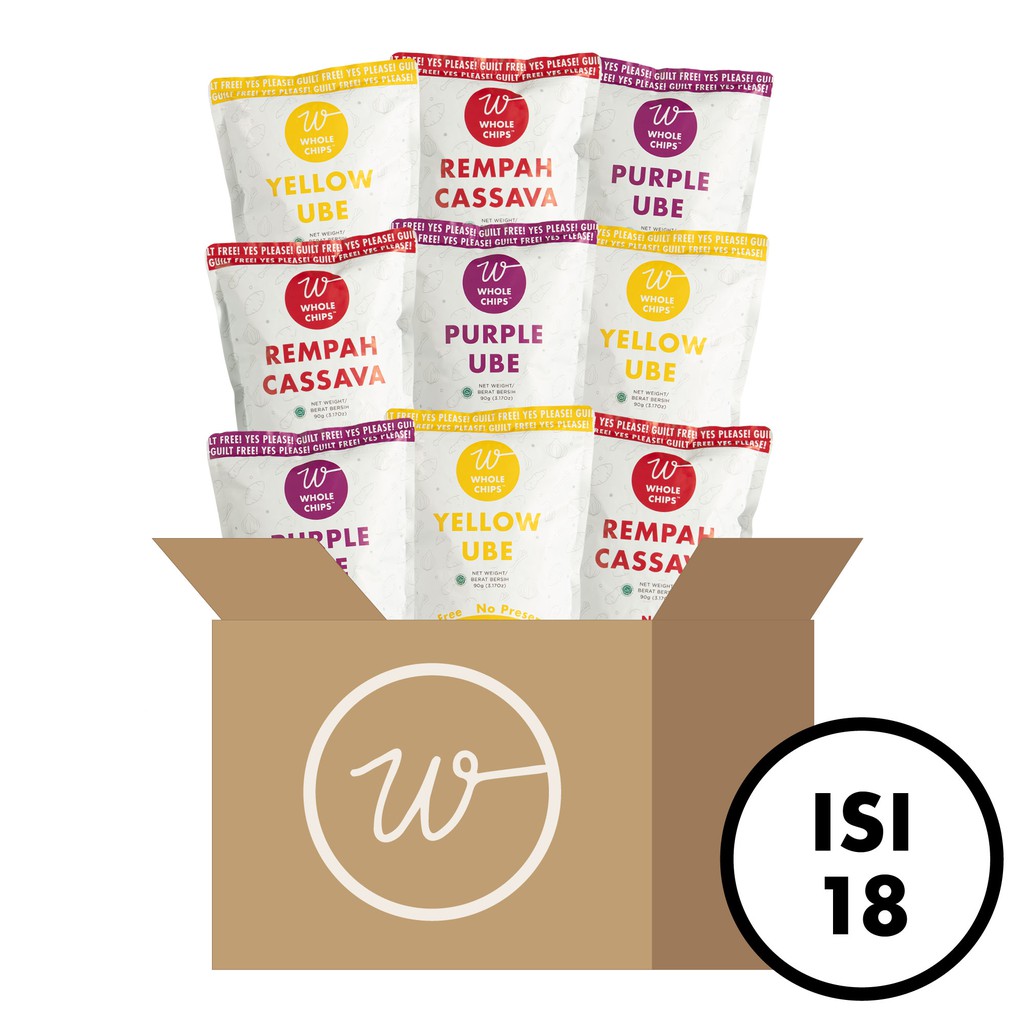 

Beli 1 Box isi 18 Lebih Hemat - Whole Chips 90gr Cemilan Sehat Keripik Ubi & Singkong Organik HALAL