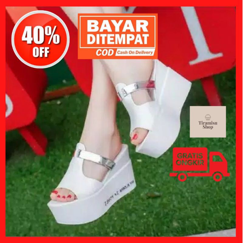 Sandal Wanita Wedges Sendal Cewek Wedjes Putih Import Murah Kekinian Terbaru SW832