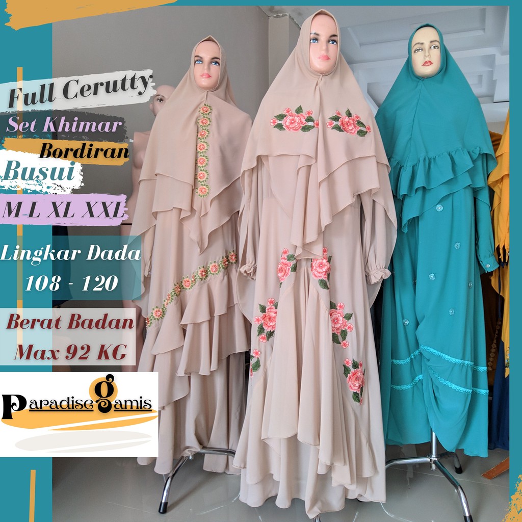 Gamis Syari Wanita Ceruty Bordir ibu ibu Busana Muslim Pesta Mewah LD 120
