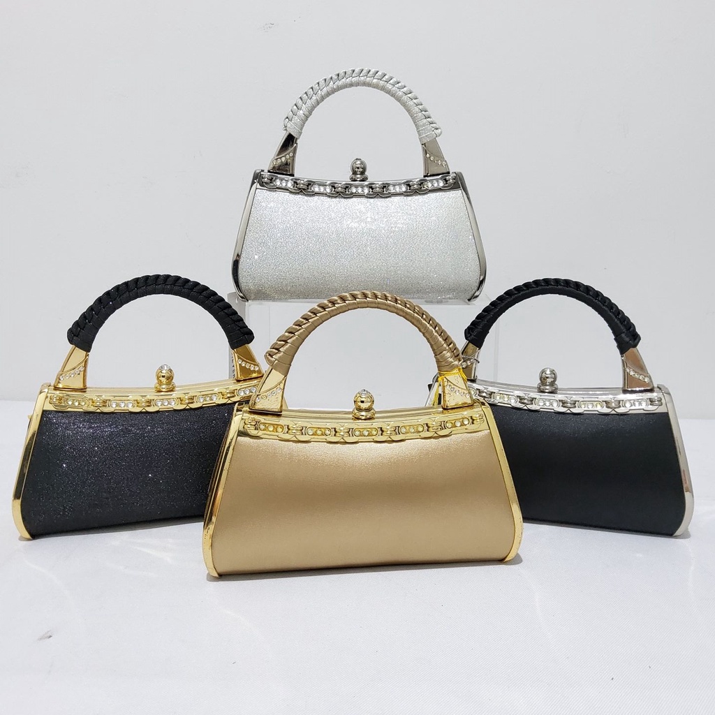 Tas Pesta Farnell 2284 / 2283 Clutch Kondangan Cantik Impor Satin Batu Permata