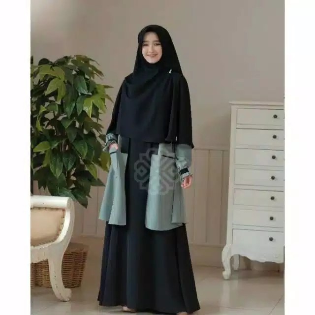 Gamis Elbina Set Dress + Outer Size S M L XL Moscrepe HQ Premium - Realpict