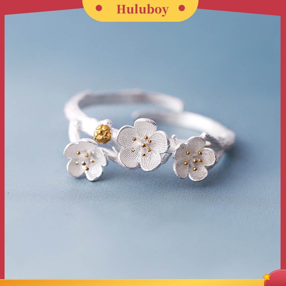 Hu Hu Hu Hu Hu Alat Bantu Pasang Kacamata♡ Cincin Model Terbuka Desain Bunga Plum Blossom Handmade Adjustable Untuk Wanita