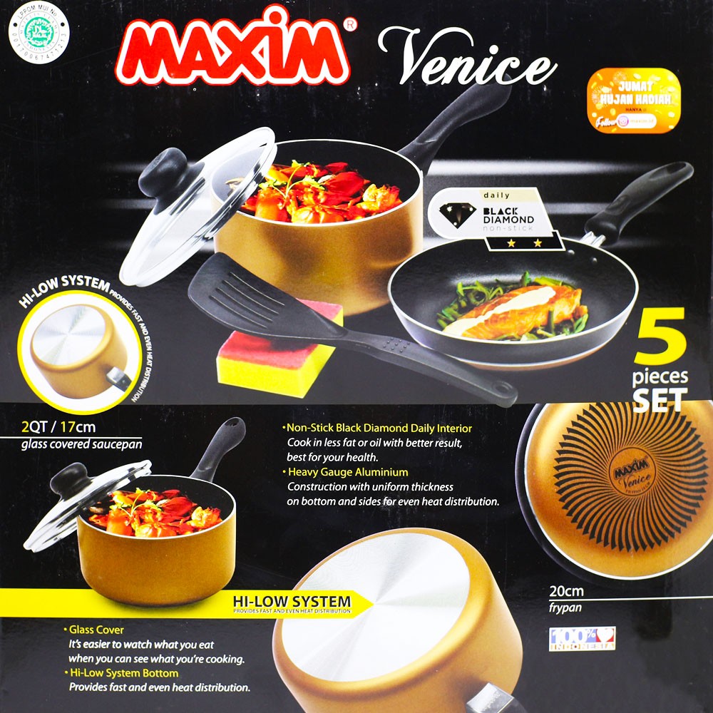 Maxim Wajan Venice Set Black Diamond - Penggorengan Anti Lengket