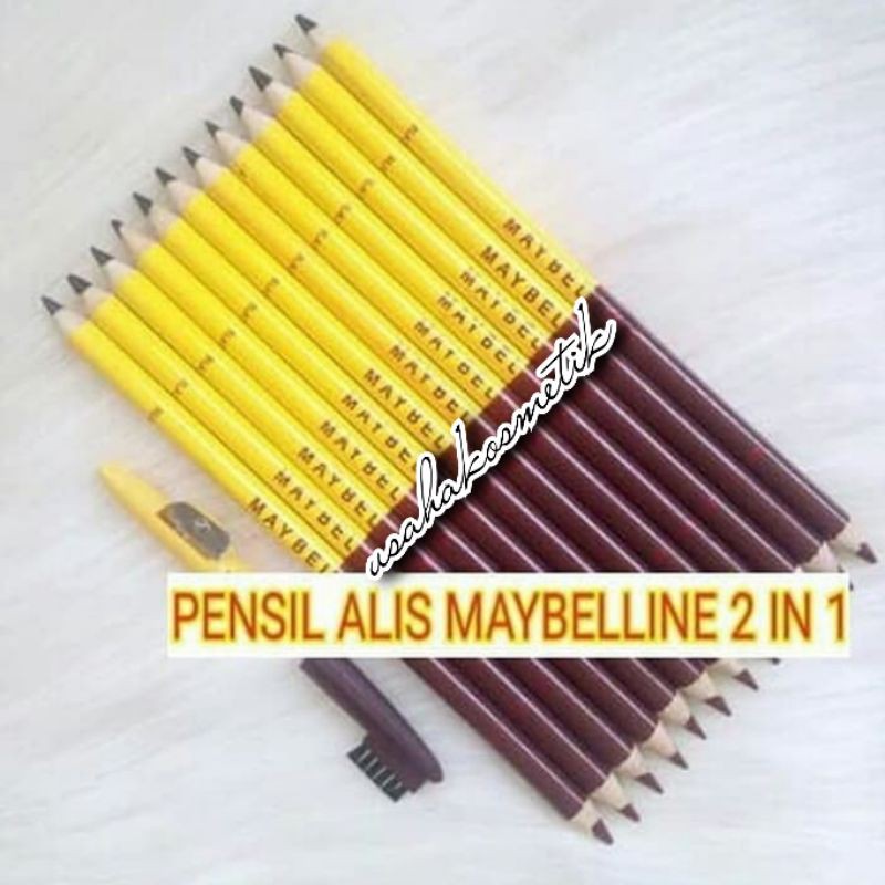 ORIGINAL 1PAK ISI 12PCS PENSIL ALIS | EYEBROW ALIS MAYBELLINE 2IN1 HITAM|COKLAT SERUTAN + SIKAT ALIS