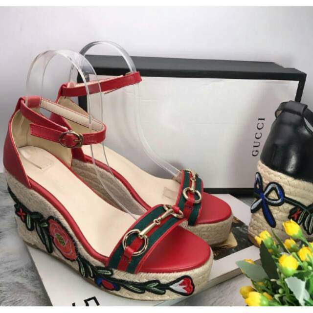 gucci floral wedges